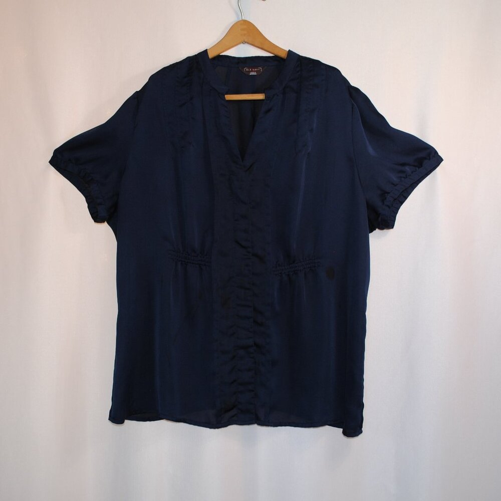 Vintage Old Navy Navy Blue Satin Button Up Blouse PLUS SIZE (1X)